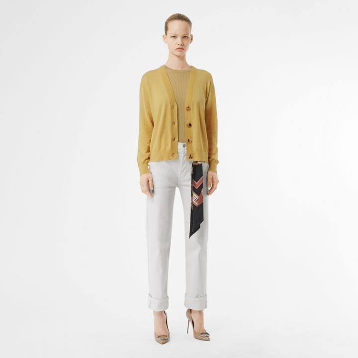 Burberry Burberry Logo Detail Merino Wool Cardigan, Size: S, Yellow
