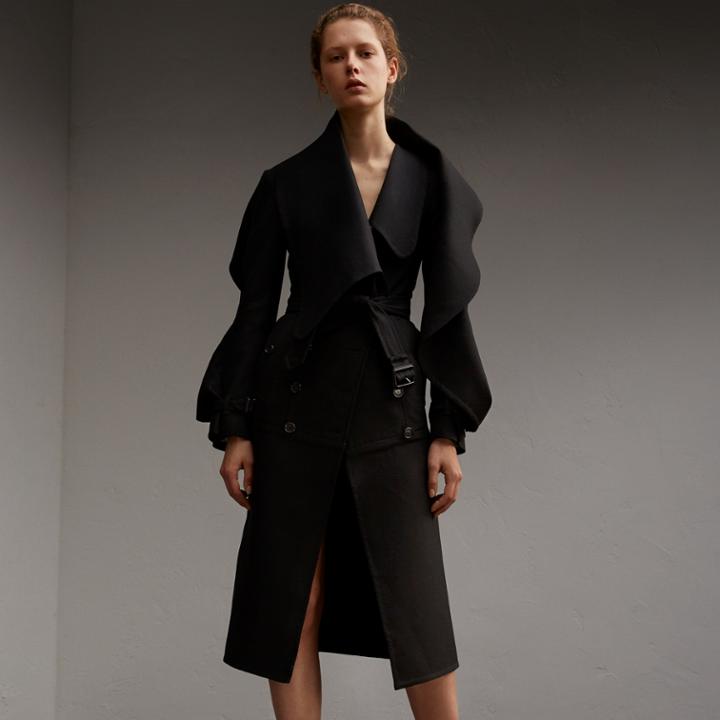 Burberry Burberry Lightweight Double-faced Wool Twill Asymmetric Coat, Size: 06, Black
