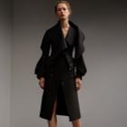 Burberry Burberry Lightweight Double-faced Wool Twill Asymmetric Coat, Size: 06, Black