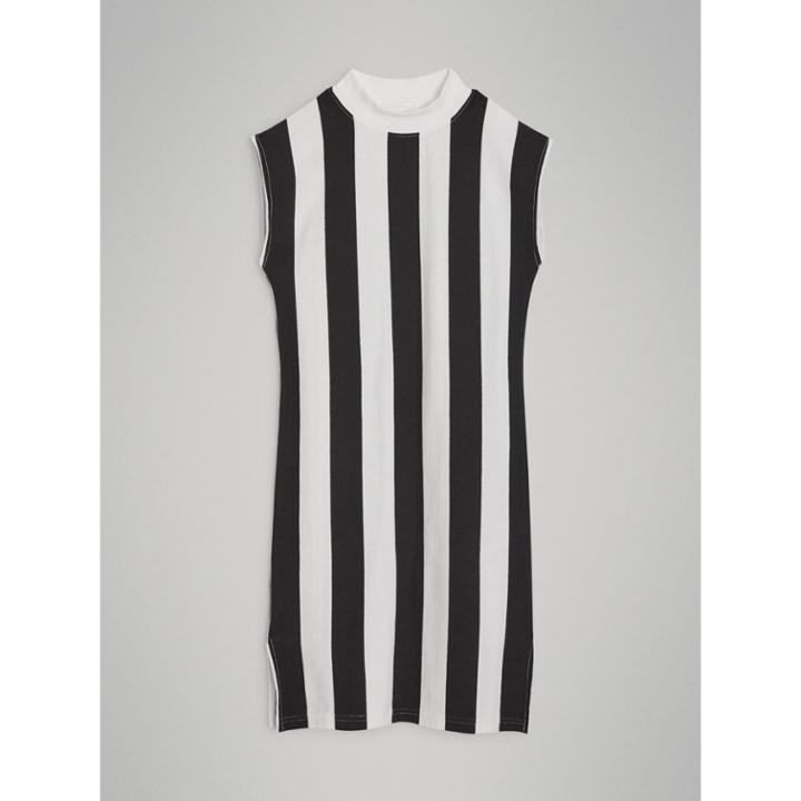 Burberry Burberry Striped Cotton Turtleneck Dress, Size: 8y, Black