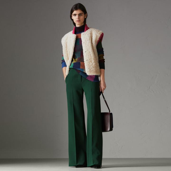 Burberry Burberry Two-tone Rib Knit Trim Shearling Gilet, Size: 04