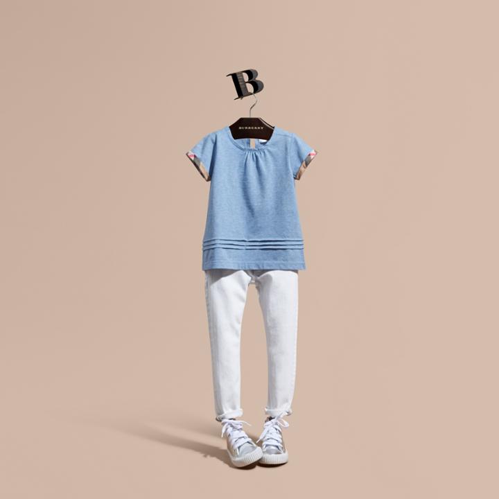 Burberry Burberry Pleat And Check Detail Cotton T-shirt, Size: 14y, Blue
