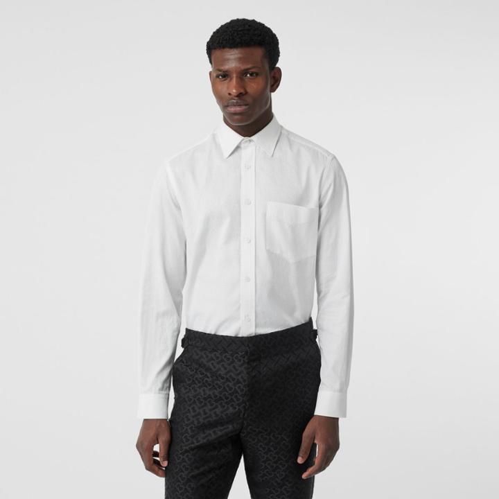 Burberry Burberry Classic Fit Monogram Cotton Jacquard Shirt, Size: 26, White