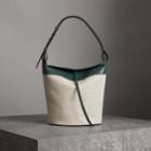Burberry Burberry The Large Cotton Linen And Leather Bucket Bag, Green