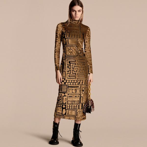 Burberry Stretch Velvet Devor Bodycon Dress