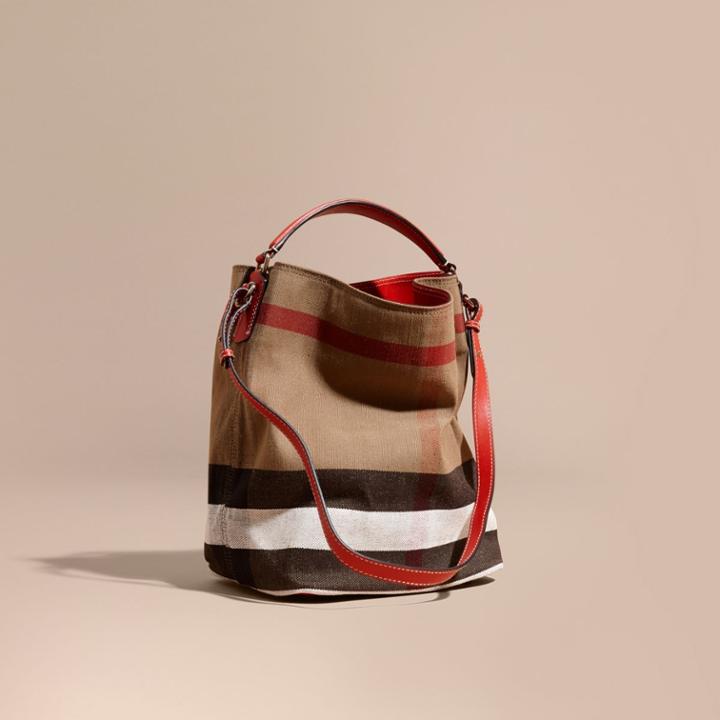 Burberry Burberry Medium Canvas Check Hobo Bag, Red