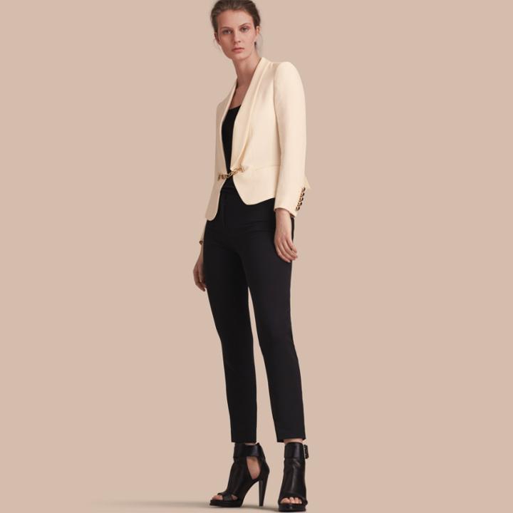Burberry Burberry Silk Tuxedo Jacket With Chain Closure, Size: 06, White