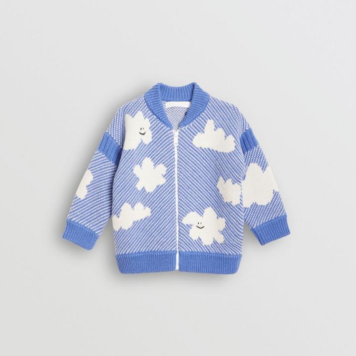 Burberry Burberry Childrens Cloud Jacquard Merino Wool Cardigan, Size: 2y, Blue