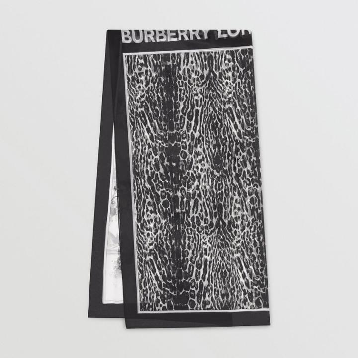 Burberry Burberry Angel And Leopard Print Silk Scarf, Black