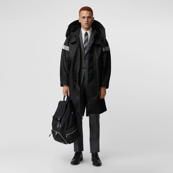 Burberry Burberry Detachable Hood Reflective Stripe Nylon Parka, Size: 34, Black