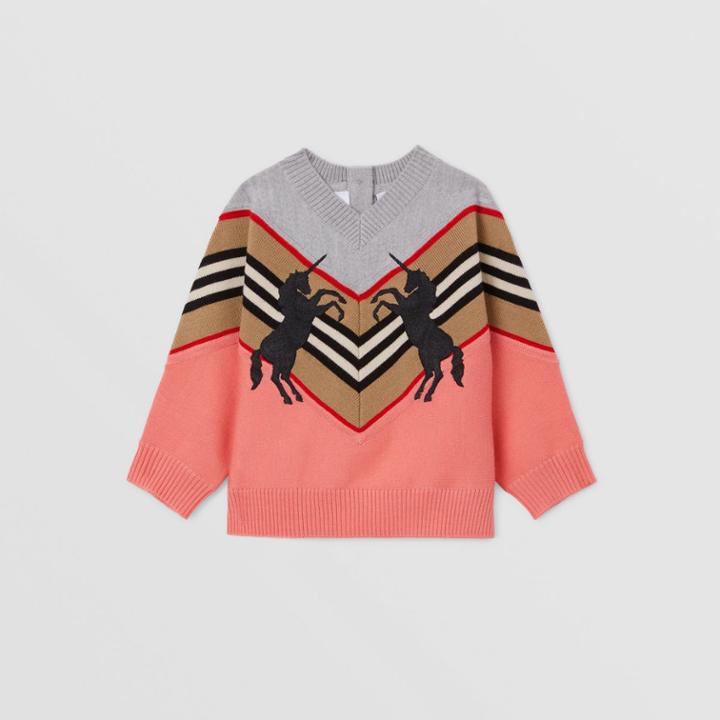 Burberry Burberry Childrens Unicorn Embroidered Technical Wool Sweater, Size: 12m, Peach