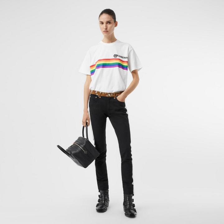 Burberry Burberry Rainbow Stripe Print Cotton Oversized T-shirt, Size: L, White