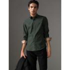 Burberry Burberry Check Detail Stretch Cotton Poplin Shirt, Size: Xxl, Green