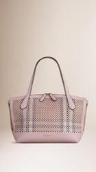 Burberry House Check And Perforated Leather Tote
