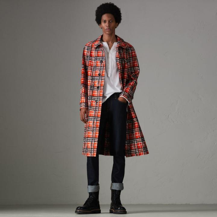 Burberry Burberry Scribble Check Cotton Car Coat, Size: 46