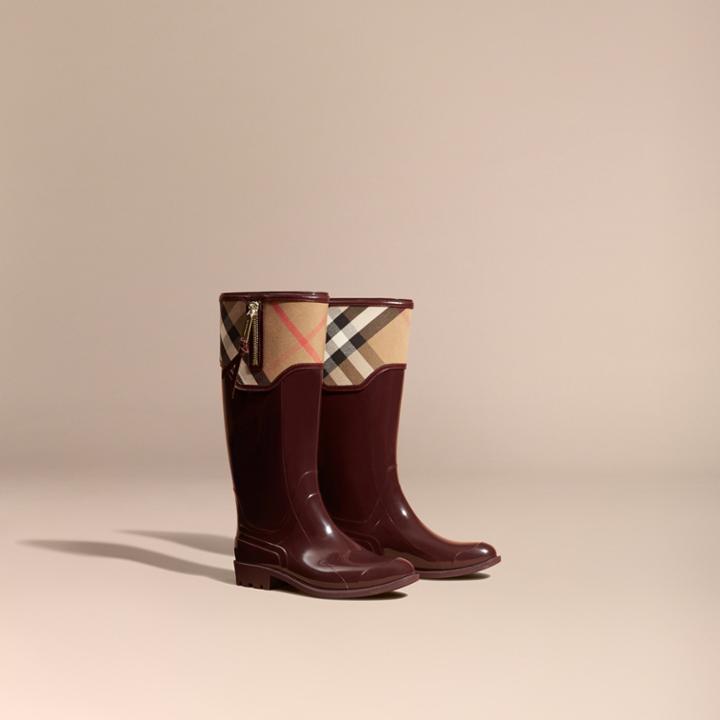 Burberry Burberry Leather And House Check Rain Boots, Size: 37, Red