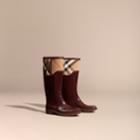 Burberry Burberry Leather And House Check Rain Boots, Size: 37, Red