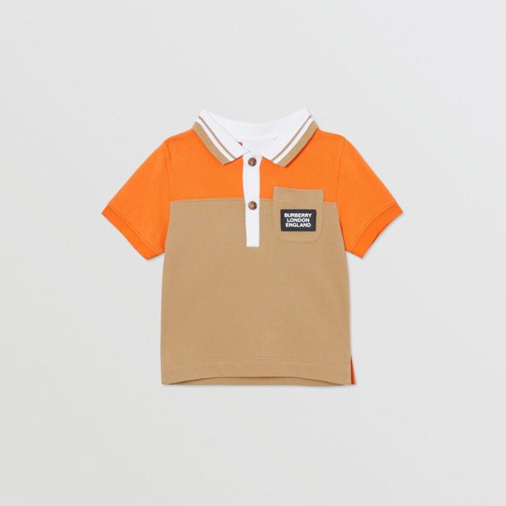 Burberry Burberry Childrens Colour Block Cotton Piqu Polo Shirt, Size: 2y, Orange