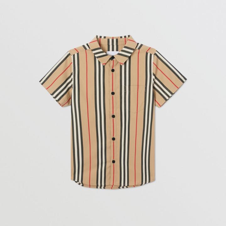 Burberry Burberry Childrens Short-sleeve Icon Stripe Cotton Poplin Shirt, Size: 14y, Beige