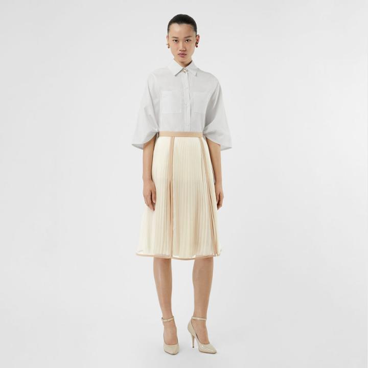 Burberry Burberry Chiffon Panel Silk Pleated Skirt, Size: 00, Yellow