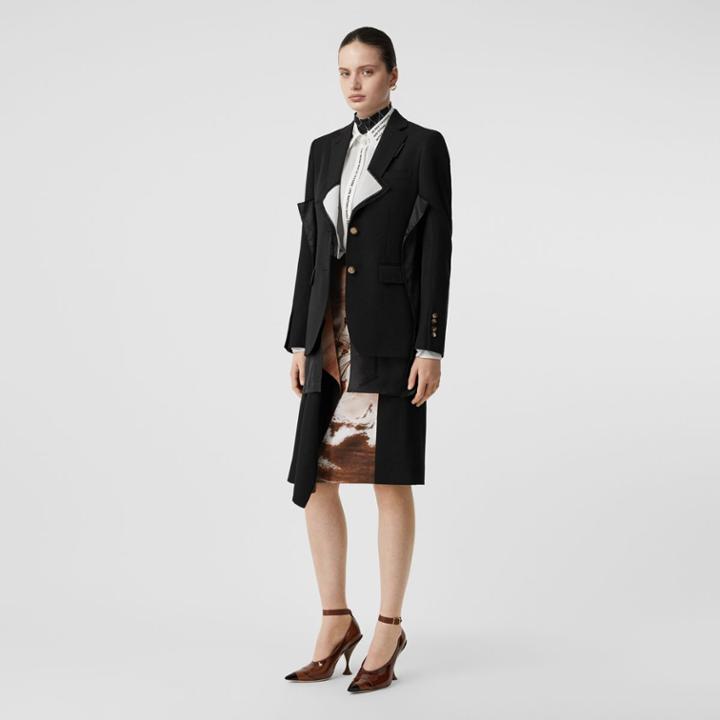 Burberry Burberry Logo Panel Detail Wool Tailored Jacket, Size: 02, Brown