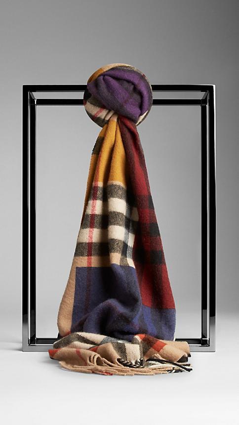 Burberry Prorsum Colour Block Check Cashmere Scarf