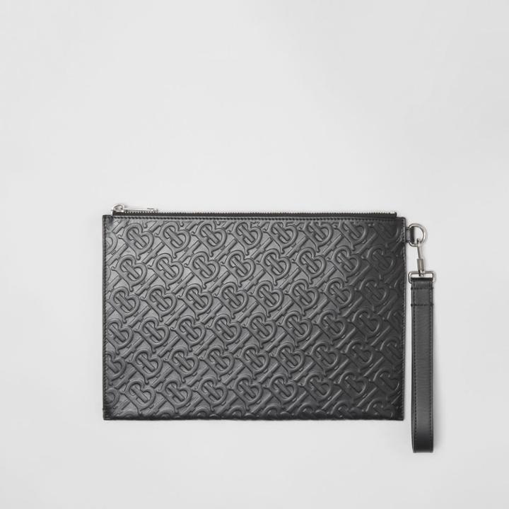 Burberry Burberry Monogram Leather Zip Pouch, Black