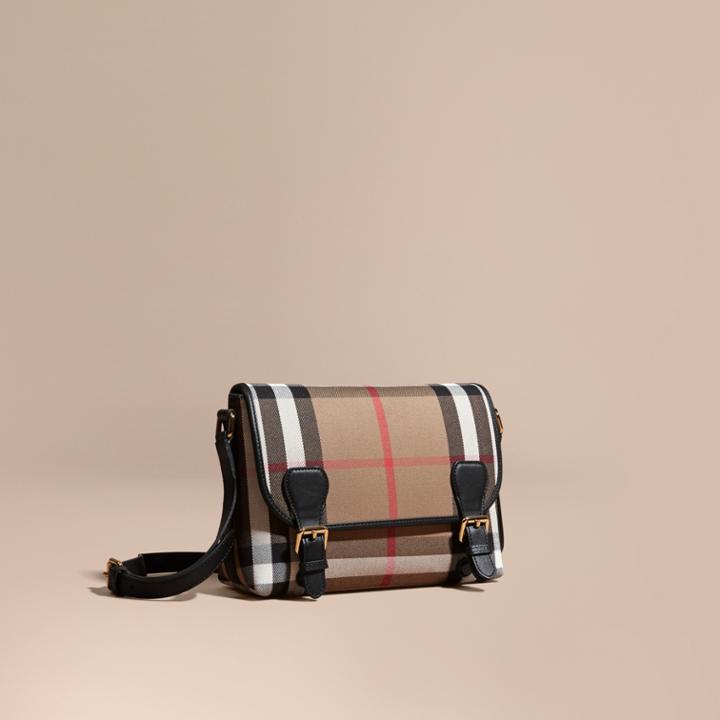 Burberry Burberry English-woven House Check And Leather Satchel, Black