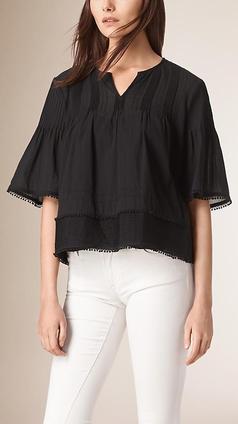 Burberry Brit Pintuck Detail Cotton Blouse