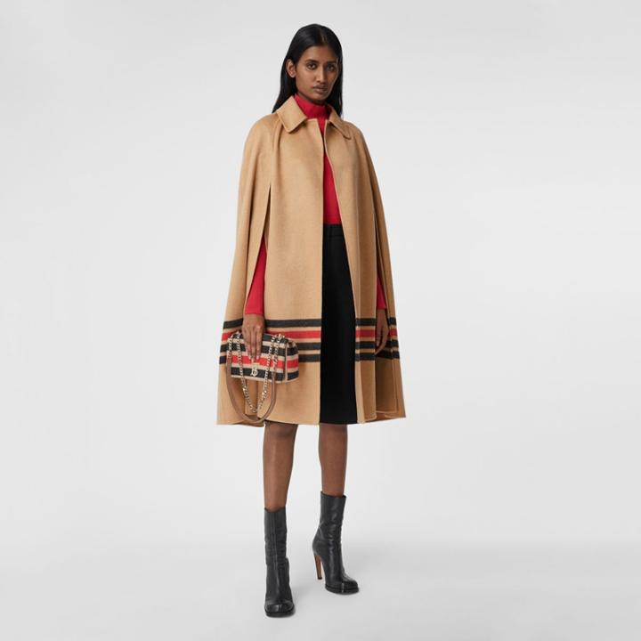 Burberry Burberry Stripe Detail Double-faced Cashmere Cape, Size: M/l, Brown