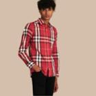 Burberry Burberry Check Stretch Cotton Shirt, Size: Xs, Red