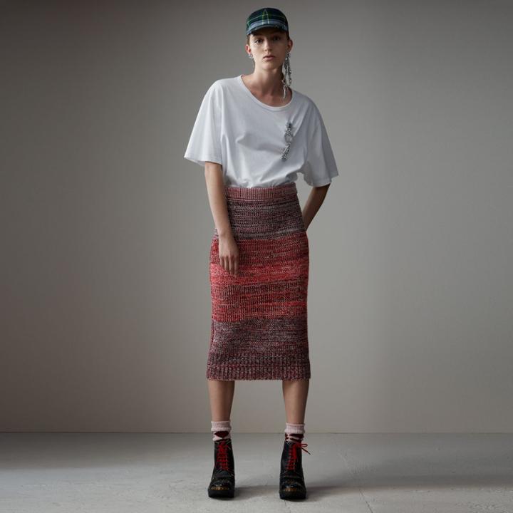 Burberry Burberry Cashmere Cotton Wool Blend Moulin Skirt, Size: Xs, Red