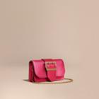 Burberry Burberry The Mini Buckle Bag In Metallic Grainy Leather, Pink