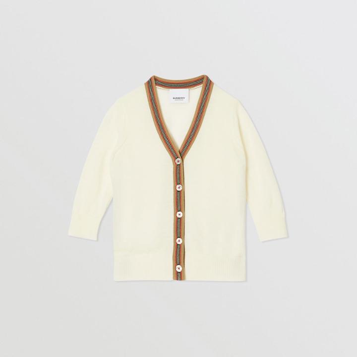 Burberry Burberry Childrens Icon Stripe Detail Merino Wool Cardigan, Size: 2y, White