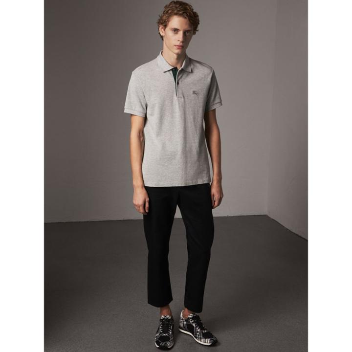 Burberry Burberry Tartan Trim Cotton Piqu Polo Shirt, Size: Xxl
