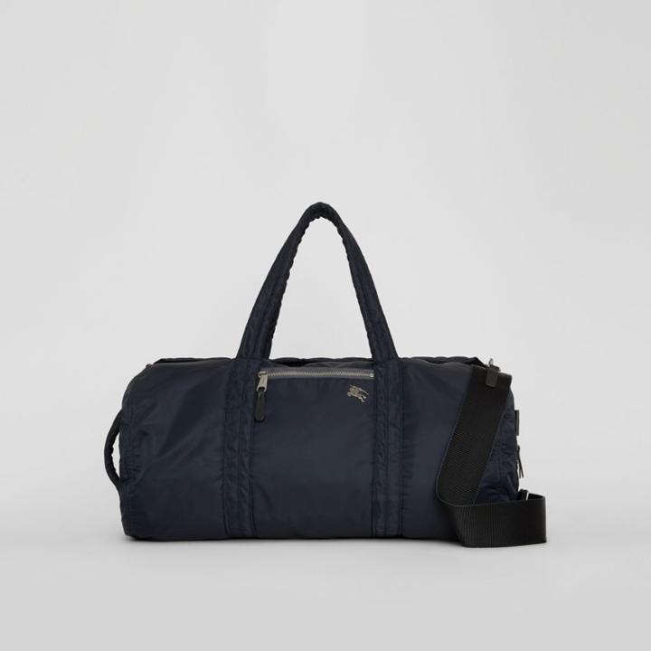 Burberry Burberry Large Ekd Aviator Nylon And Leather Barrel Bag, Blue