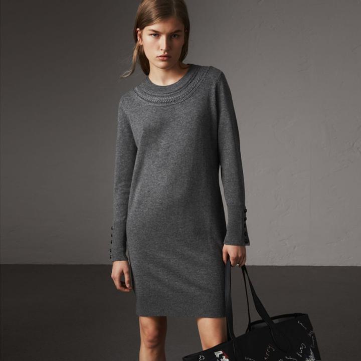 Burberry Burberry Knitted Wool Cashmere Sweater Dress, Size: Xs, Grey