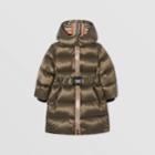 Burberry Burberry Childrens Icon Stripe Trim Hooded Puffer Coat, Size: 12y, Grey
