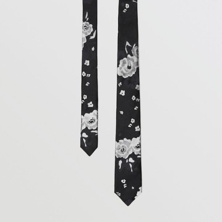 Burberry Burberry Slim Cut Floral Silk Tie, Black