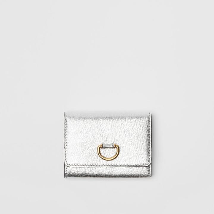 Burberry Burberry Small D-ring Metallic Leather Wallet, Grey