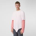 Burberry Burberry Gingham Sleeve Cut-out Hem Cotton Oversized T-shirt, Pink