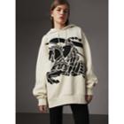 Burberry Burberry Equestrian Knight Device Cotton Hooded Sweatshirt, White