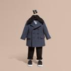 Burberry Burberry Technical Wool Coat With Detachable Textured Collar, Size: 2y, Blue
