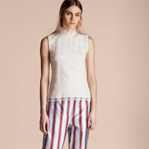 Burberry Sleeveless Ruff Collar Tulle Top
