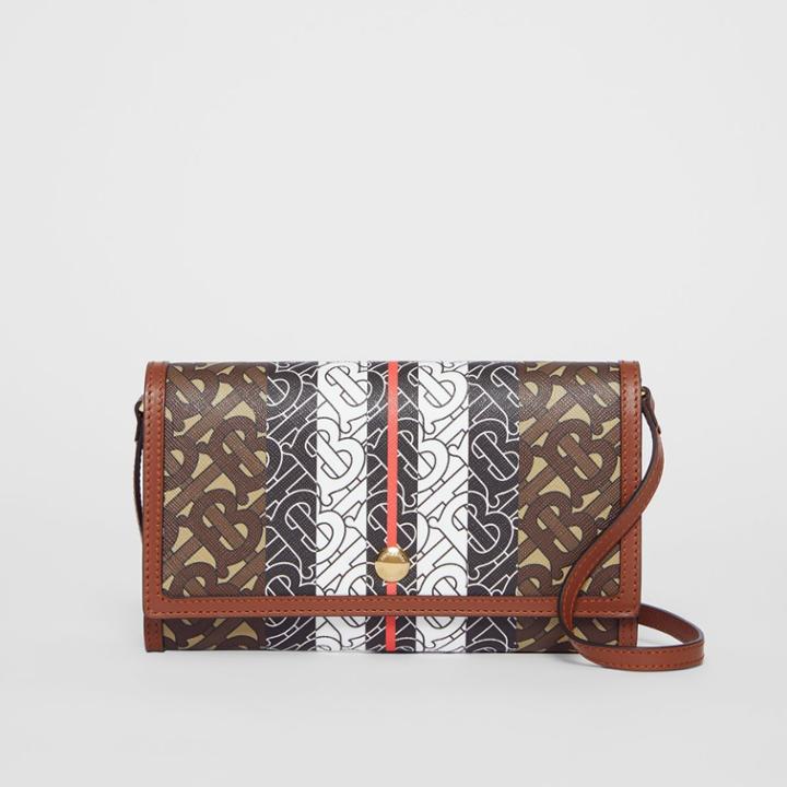 Burberry Burberry Monogram Stripe E-canvas Wallet With Strap, Brown