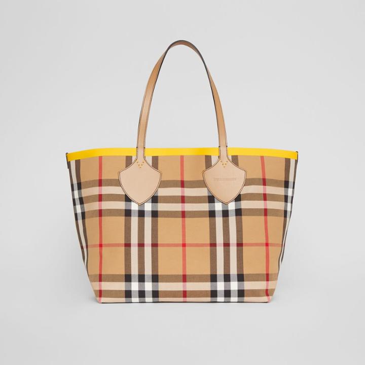 Burberry Burberry The Large Giant Tote In Colour Block Check, Yellow