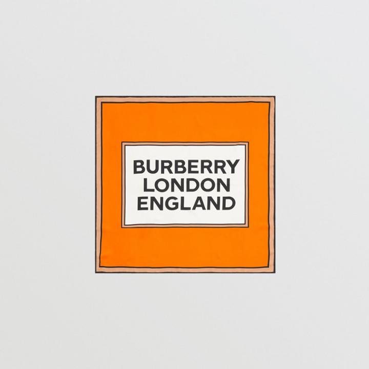 Burberry Burberry Logo Print Silk Square Scarf, Orange