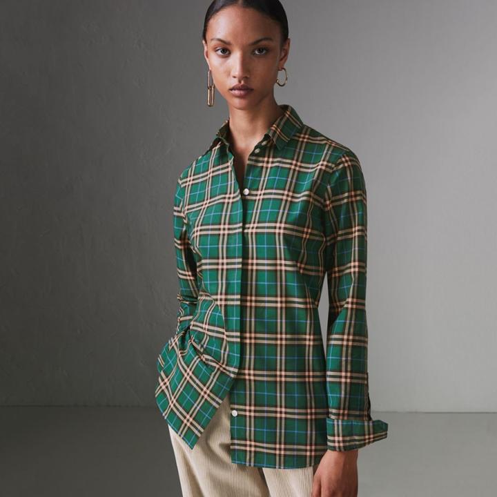 Burberry Burberry Check Cotton Shirt, Size: 06, Green