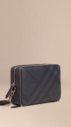 Burberry Burberry Leather-trimmed London Check Pouch, Blue