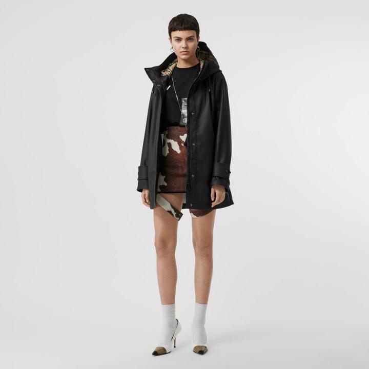 Burberry Burberry Kingdom Print Showerproof Hooded Coat, Size: 06, Black